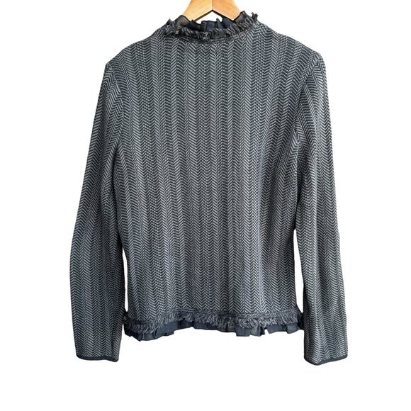 Dana Buchman Women Knitted Brown Herringbone Ruffled Fringed Cardigan Sweater M - Picture 7 of 8